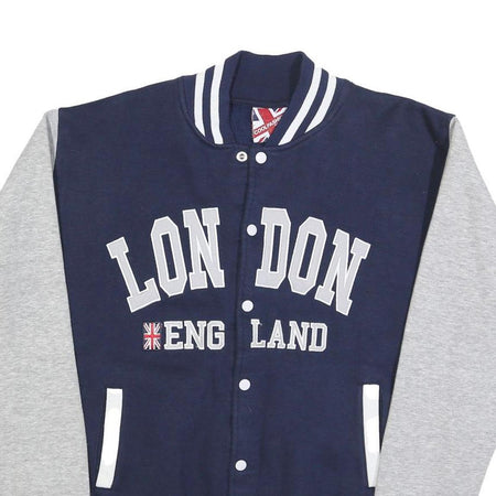 COOL FASHION Mens Navy Blue & Grey London England Varsity Jacket XL Cotton Blend