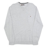 BEN SHERMAN Mens Grey Plain Cotton Jumper Crew Neck Basic Knit L Casual