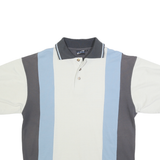 LETS GO Mens Cream & Blue Striped Short Sleeve Polo Shirt L Cotton Blend Casual