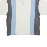 LETS GO Mens Cream & Blue Striped Short Sleeve Polo Shirt L Cotton Blend Casual