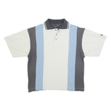 LETS GO Mens Cream & Blue Striped Short Sleeve Polo Shirt L Cotton Blend Casual