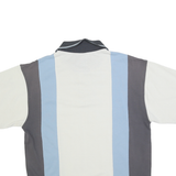 LETS GO Mens Cream & Blue Striped Short Sleeve Polo Shirt L Cotton Blend Casual