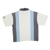 LETS GO Mens Cream & Blue Striped Short Sleeve Polo Shirt L Cotton Blend Casual