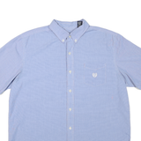 CHAPS Mens Blue Plain Cotton Blend Short Sleeve Shirt XL Button Down Collar