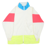 Mens White & Blue & Pink Colourblock Zip Jacket XL Polyester Blend Lightweight