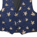 Mens Navy Blue Polyester Blend Printed Button Jacket Vest M Summer Elegant