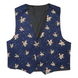 Mens Navy Blue Polyester Blend Printed Button Jacket Vest M Summer Elegant