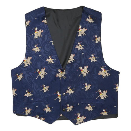 Mens Navy Blue Polyester Blend Printed Button Jacket Vest M Summer Elegant