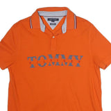TOMMY HILFIGER Mens Orange Short Sleeve Plain Polo Shirt M Classic Cotton Fit
