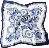 Anyyou Fashion Premium Satin Square Scarf – Blue White Vase Silk-Feel Neckwrap for Women