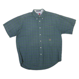 TOMMY HILFIGER Mens Green & Blue Check Shirt L Casual Cotton Blend Button Down