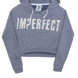 IMPERFECT Womens Blue Heather Hoodie S Cotton Blend Pullover Cropped Hooded