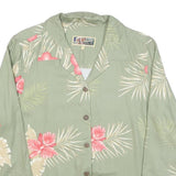LA CABANA Womens Green & Pink Floral Rayon Shirt Long Sleeve Collared L Relaxed