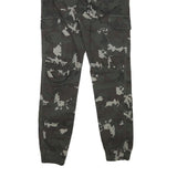 PACOS Boys Cotton Blend Slim Cargo Trousers Black Grey Camo W28 L30 Drawstring