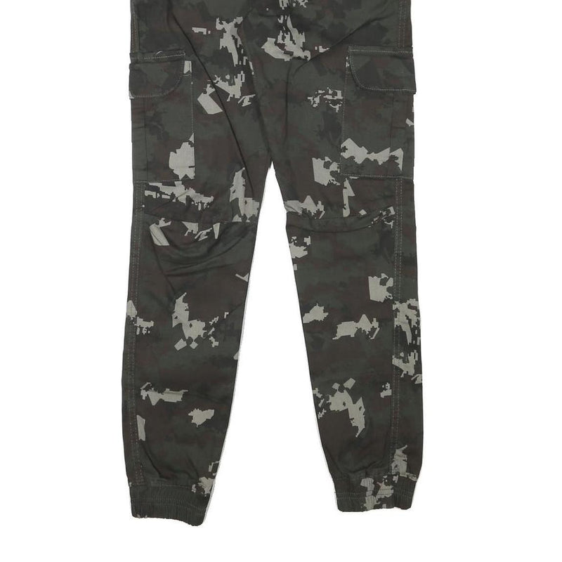 PACOS Boys Cotton Blend Slim Cargo Trousers Black Grey Camo W28 L30 Drawstring