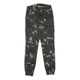 PACOS Boys Cotton Blend Slim Cargo Trousers Black Grey Camo W28 L30 Drawstring