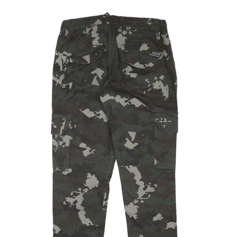 PACOS Boys Cotton Blend Slim Cargo Trousers Black Grey Camo W28 L30 Drawstring