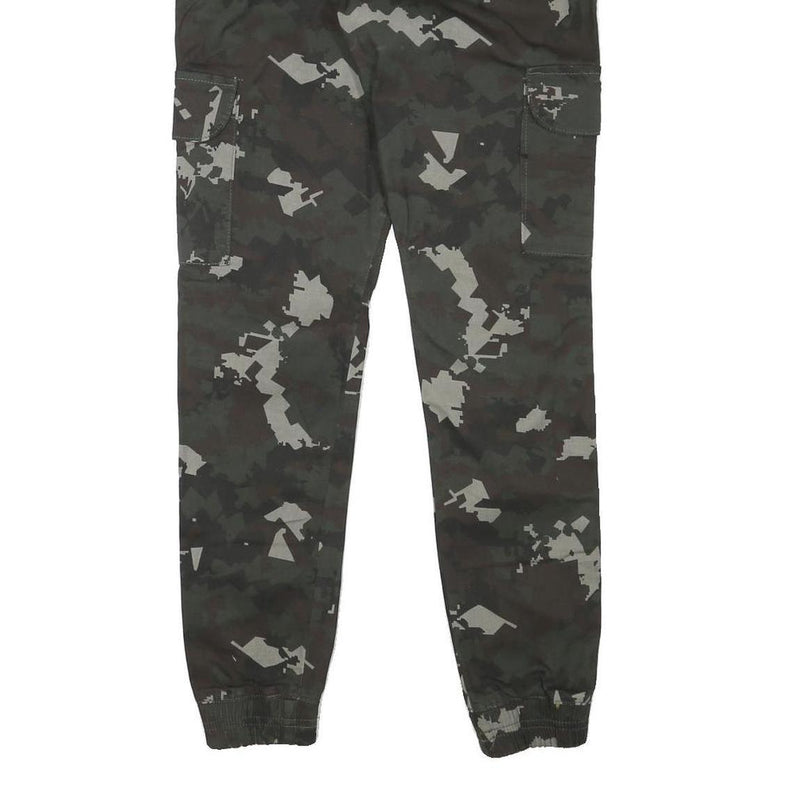 PACOS Boys Cotton Blend Slim Cargo Trousers Black Grey Camo W28 L30 Drawstring