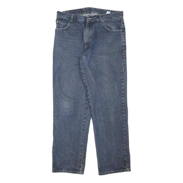 TRACK Mens Regular Blue Jeans Denim W34 L31 Cotton Blend Zip Casual Classic Fit