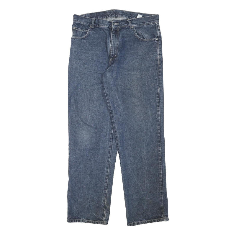 TRACK Mens Regular Blue Jeans Denim W34 L31 Cotton Blend Zip Casual Classic Fit