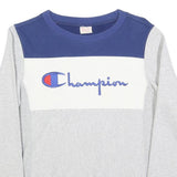 CHAMPION REVERSE WEAVE Mens Grey & Blue Logo Crew Neck S Sweatshirt