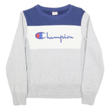 CHAMPION REVERSE WEAVE Mens Grey & Blue Logo Crew Neck S Sweatshirt