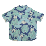 ISLAND SHORES Mens Blue Green Beige Tropical Leaf Print Cotton Blend Shirt 2XL