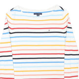 TOMMY HILFIGER Womens White & Multi Stripe Pattern Plain Crew Neck Basic Knit