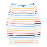 TOMMY HILFIGER Womens White & Multi Stripe Pattern Plain Crew Neck Basic Knit