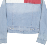 TOMMY HILFIGER Womens Blue Denim Button Jacket M Cotton Blend Colourblock Casual