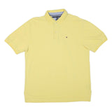 TOMMY HILFIGER Mens Yellow Short Sleeve Plain Polo Shirt XL Cotton Blend Classic