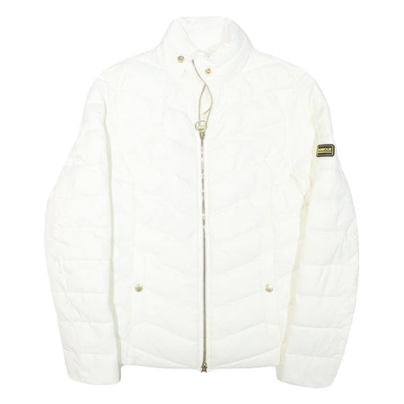 BARBOUR Womens White Quilted Jacket UK 10 Polyester Blend Zip Casual Lightweight