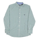 CHAPS Mens Green & Blue Checked Cotton Blend Shirt M Classic Button-Down Collar