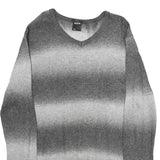 SMOG Mens Grey Patterned Jumper V-Neck Regular Fit M Knitwear Sweater