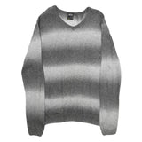 SMOG Mens Grey Patterned Jumper V-Neck Regular Fit M Knitwear Sweater