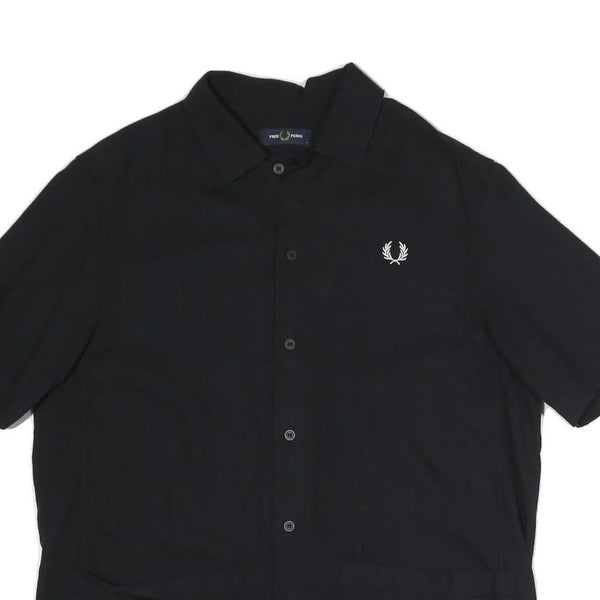 FRED PERRY Mens Black Shirt M Cotton Blend Short Sleeve Casual