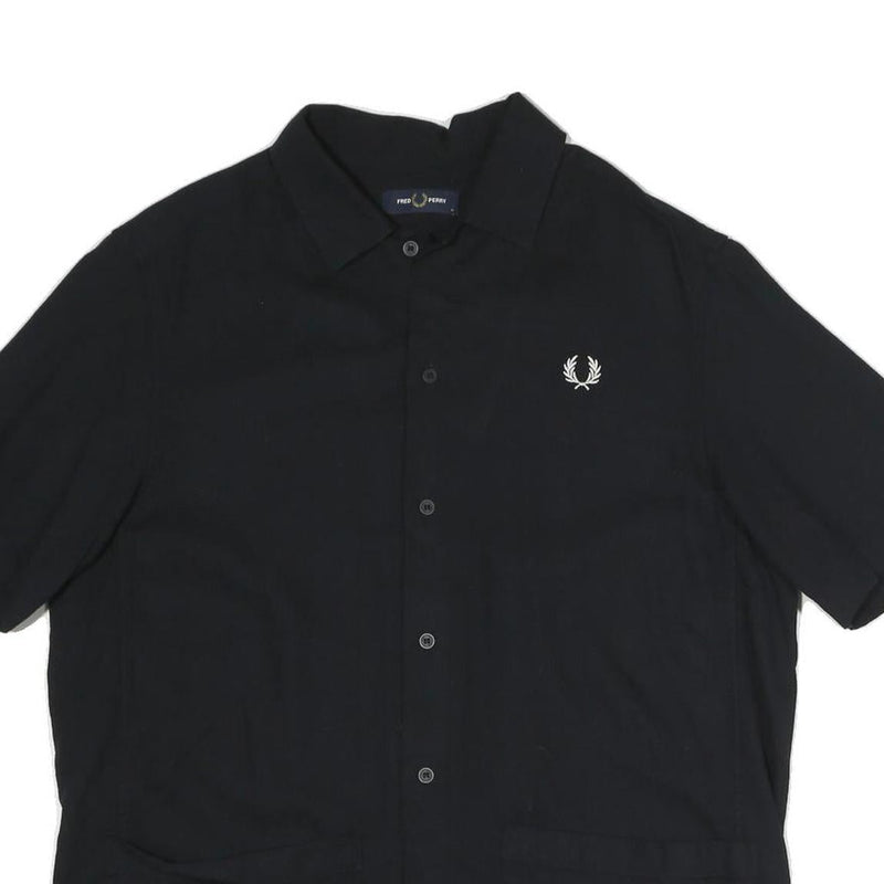 FRED PERRY Mens Black Shirt M Cotton Blend Short Sleeve Casual