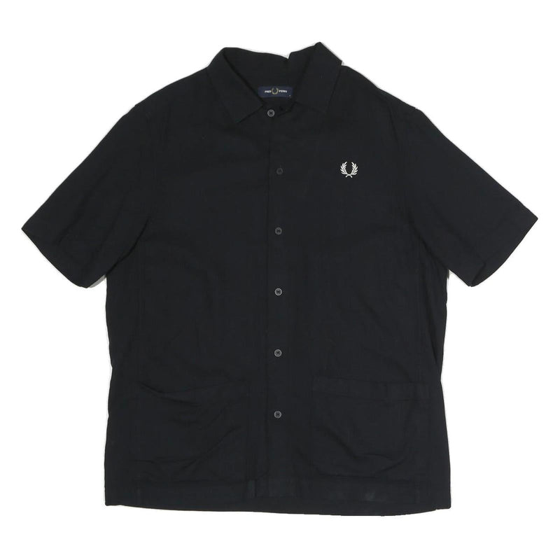 FRED PERRY Mens Black Shirt M Cotton Blend Short Sleeve Casual