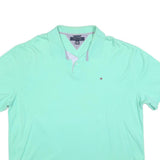 TOMMY HILFIGER Mens Blue Green Polo Shirt XL Cotton Blend Short Sleeve Classic