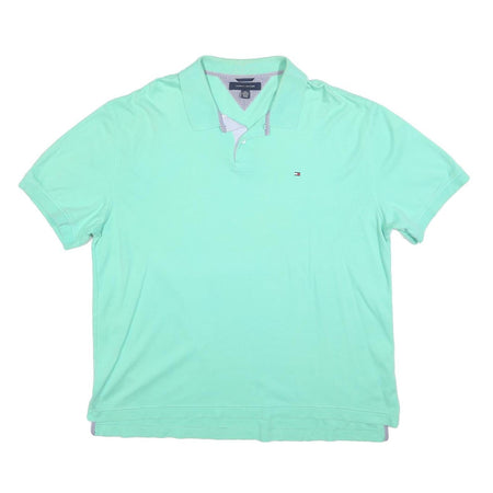 TOMMY HILFIGER Mens Blue Green Polo Shirt XL Cotton Blend Short Sleeve Classic
