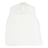 ZARA Womens White Sleeveless Blouse Stand-Up Collar Lace Detail S Summer Top