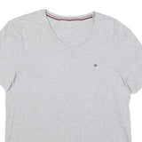 TOMMY HILFIGER Mens Grey V-Neck T-Shirt L Cotton Blend Classic Fit Casual
