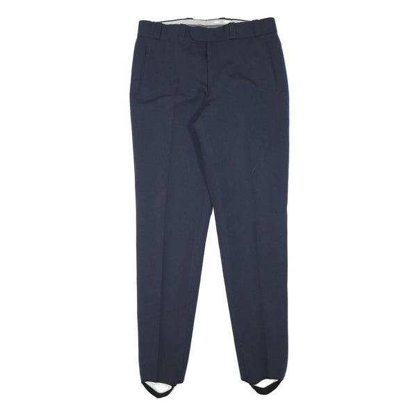 Mens Slim Navy Blue Polyester Blend Trousers W35 L35 Button Closure Formal