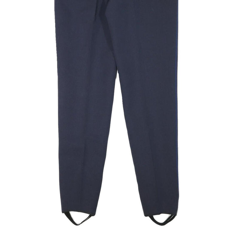Mens Slim Navy Blue Polyester Blend Trousers W35 L35 Button Closure Formal