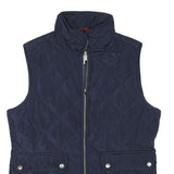 GHBASS Womens Navy Quilted Sleeveless Jacket S Polyester Blend Zip Pockets