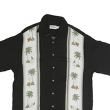 WINDHAM Mens Black & Cream Rayon Hawaiian Shirt L Palm Tree Floral Tropical