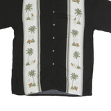 WINDHAM Mens Black & Cream Rayon Hawaiian Shirt L Palm Tree Floral Tropical