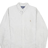 RALPH LAUREN Mens White & Grey Striped Shirt L Classic Button-Down Cotton