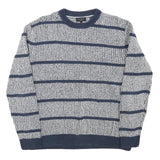 TOMMY HILFIGER Mens Blue Patterned Jumper Crew Neck Basic Knit L Casual Striped