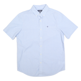 CHAPS Mens Blue & White Checked Shirt M Button-Down Short Sleeve Casual Cotton